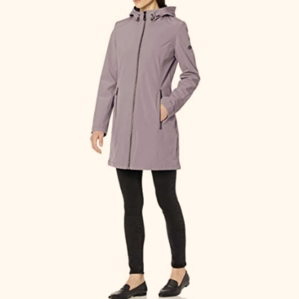 Calvin Klein Hooded Packable Raincoat Pink Performance Trench Women's Large coat